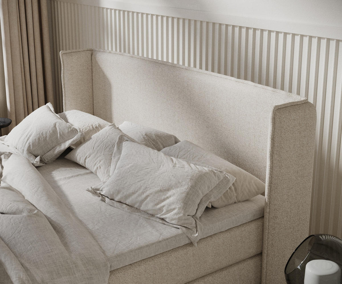 BOXSPRINGBETT Carizzo Hellbeige 180/200 cm mit Matratze und Topper - Beige/Schwarz, Holz/Holzwerkstoff (180/200cm) - Maison de Reve