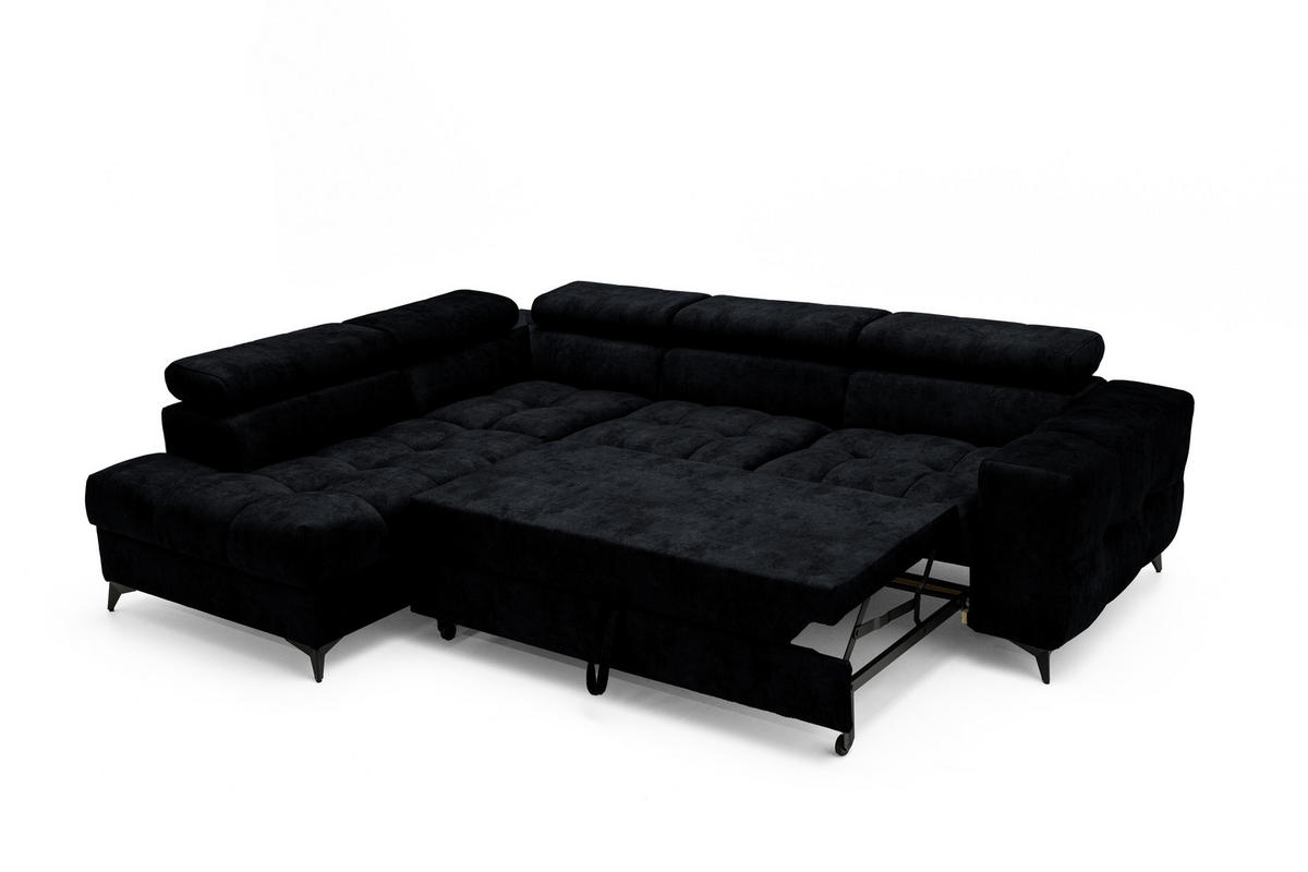 ECKSOFA PUDDING L Links mit Schlaffunktion 128x197 Velours Schwarz - Schwarz, Holz/Textil (270/204cm) - Muffo