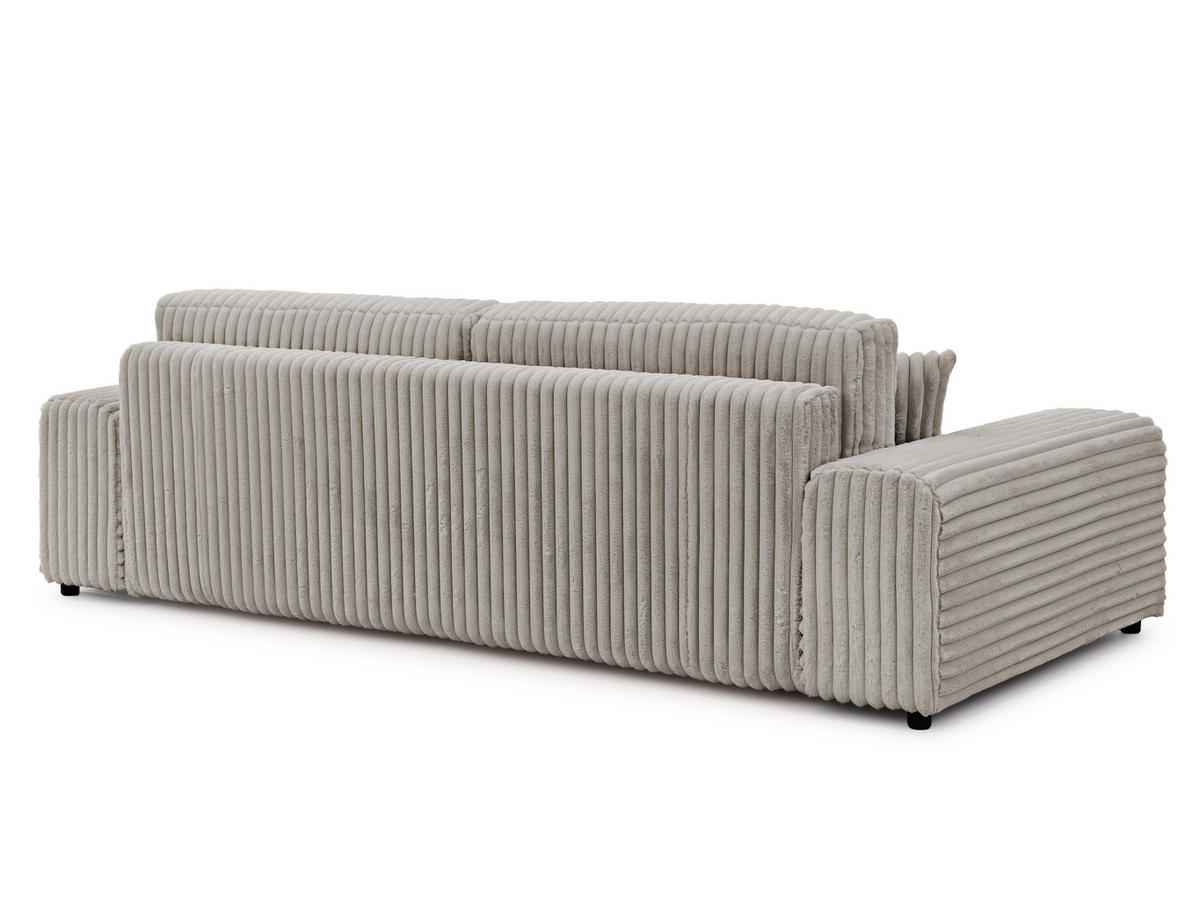 BIGSOFA Mollis Hellgrau Plüschcord mit Schlaffunktion - Hellgrau/Schwarz, Holz/Kunststoff (260/77/124cm) - S-Style Möbel
