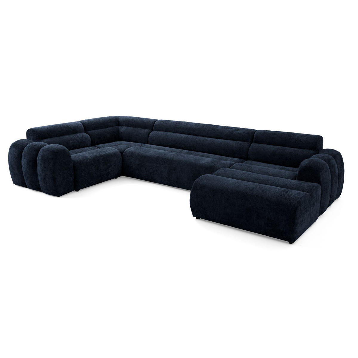 6-SITZER modulares Wohnlandschaft U XXL VEER SET 3 Links, 368 x 200 cm, Chenille Webstoff Marine - Schwarz/Dunkelblau, Holz/Kunststoff (368/75/200cm) - Muffo