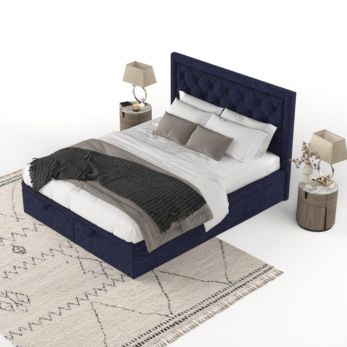 POLSTERBETT Nicobar mit Stauraum 160/200 cm Marineblau im Alta Stoff - Schwarz/Dunkelblau, Holz/Holzwerkstoff (160/200cm) - AltaBeds