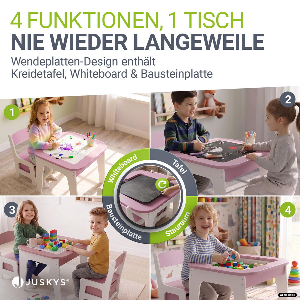 KINDERSITZGRUPPE Milou rosa - Rosa, Holz (60/50/60cm) - Juskys