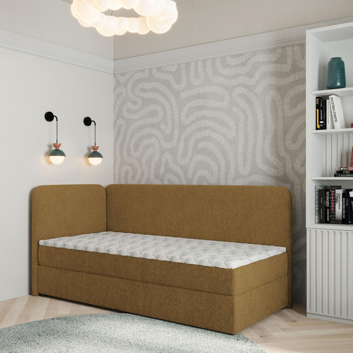 BOXBETT GINA 80x200 cm mit Matratze und Topper, H2+H3 - Orange - Orange, Holz (80/200cm) - MASSENO