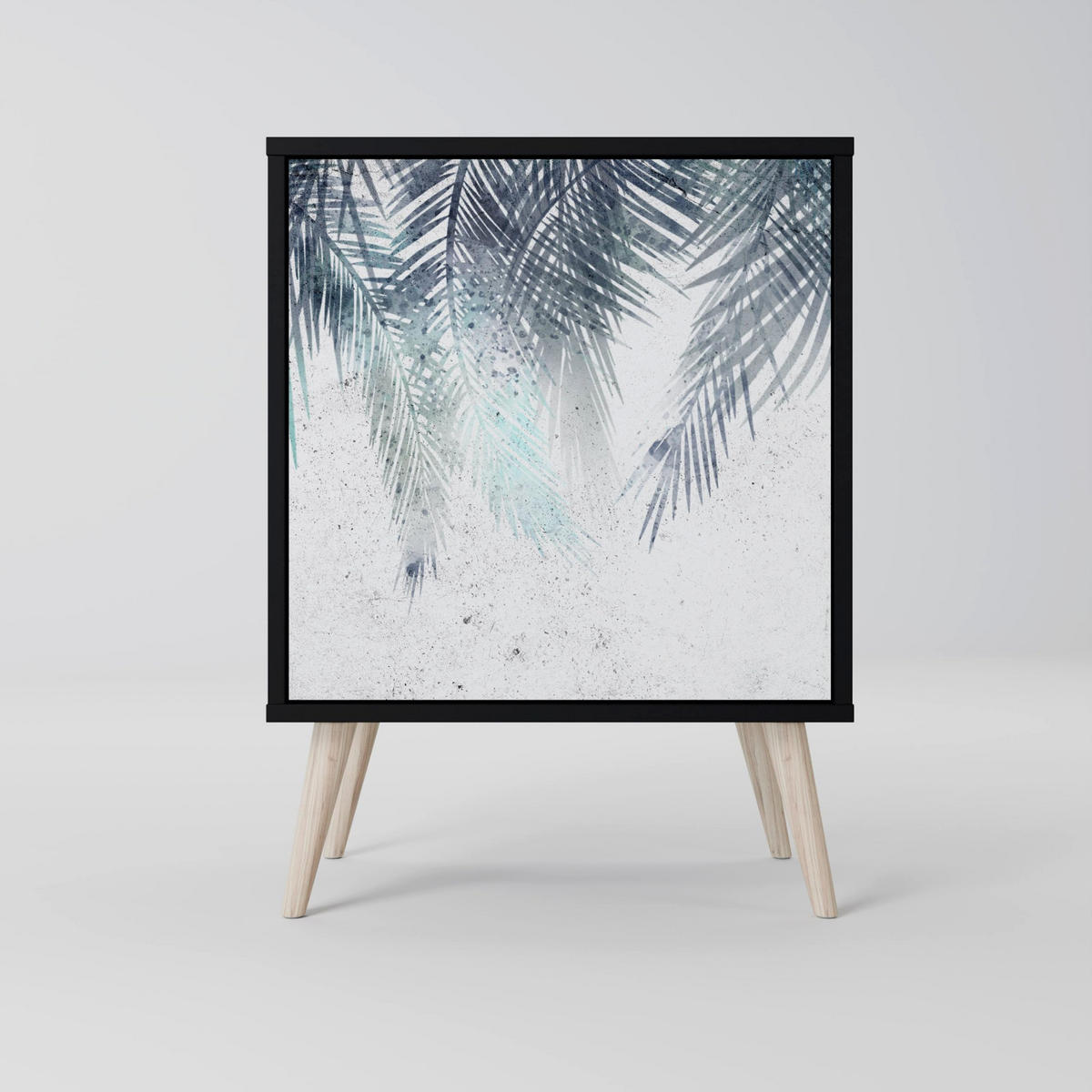 SIDEBOARD PALM VEIL, Schwarz, 57,5x42x67,5 cm, Schwarze Metall-Rahmenfüße - Multicolor/Schwarz, Holzwerkstoff/Metall (57.5/67.5/42cm) - SpaceRebels