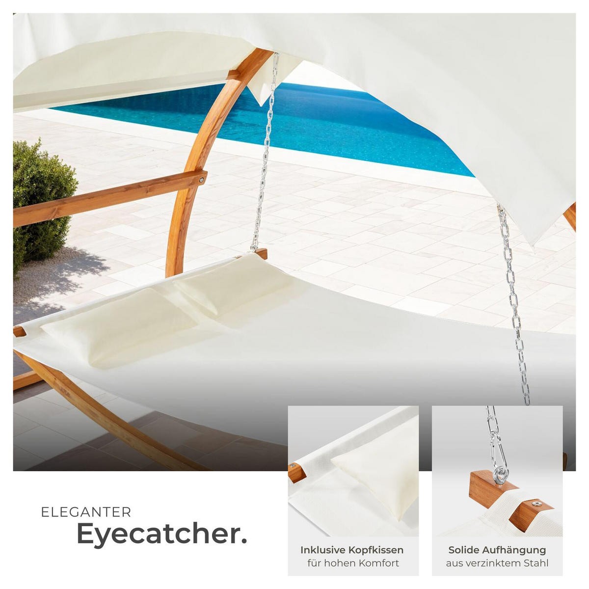 HÄNGEMATTE Locarno, Belastbarkeit 250 kg, 328 x 160 x 171,5 cm, teak - Teakfarben, Holz (160/171.5/328cm) - tectake