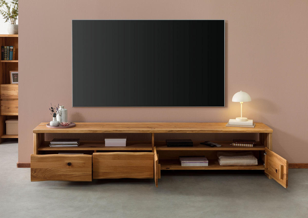 LOWBOARD Wildeiche 240x45x50 natur geölt PURE OAK #119 - Naturfarben, Holz (240/50/45cm) - Massivmoebel24