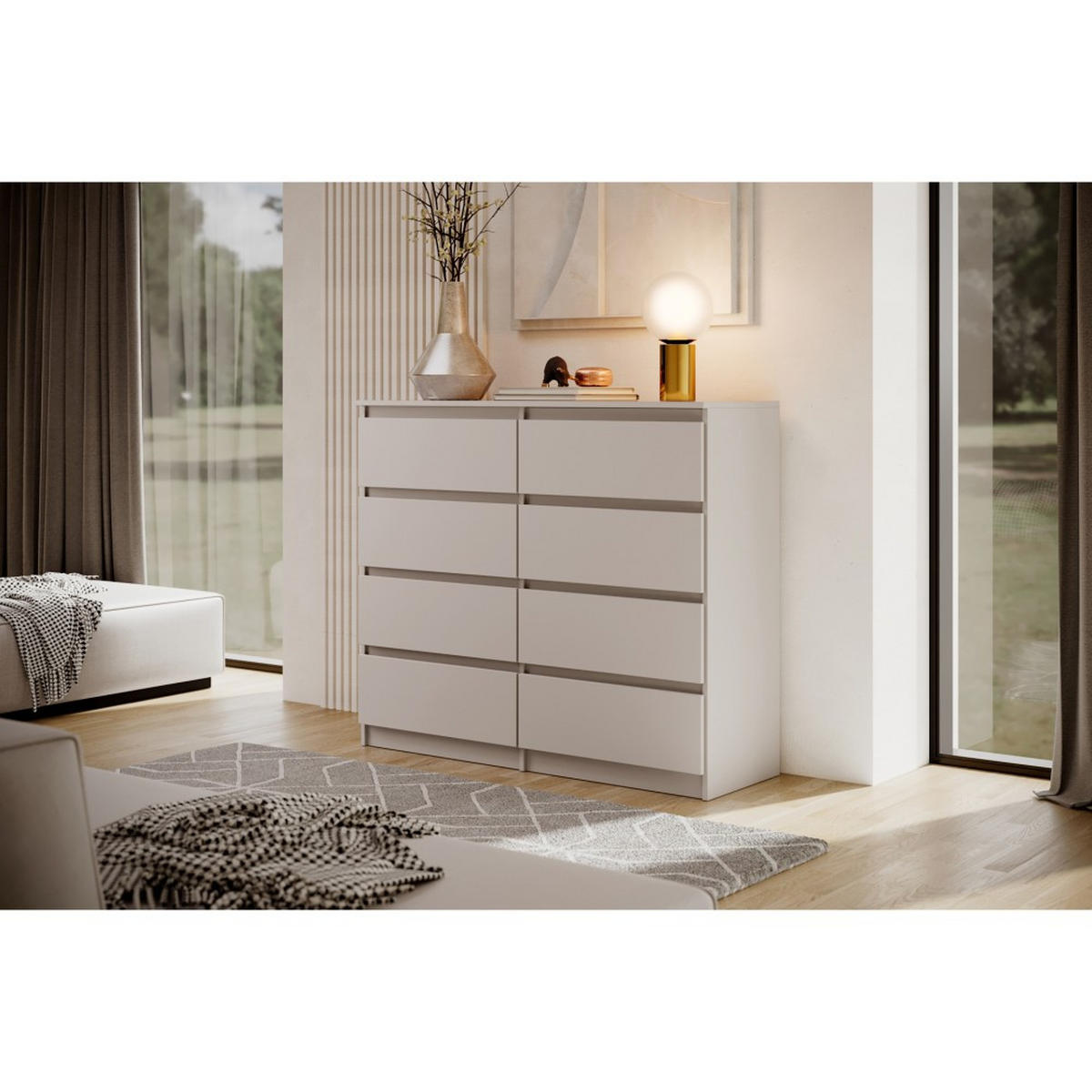 KOMMODE Lemon 120 cm mit acht Schubladen kaschmir - Kaschmir, Holzwerkstoff (120/101.5/39cm) - Beautysofa