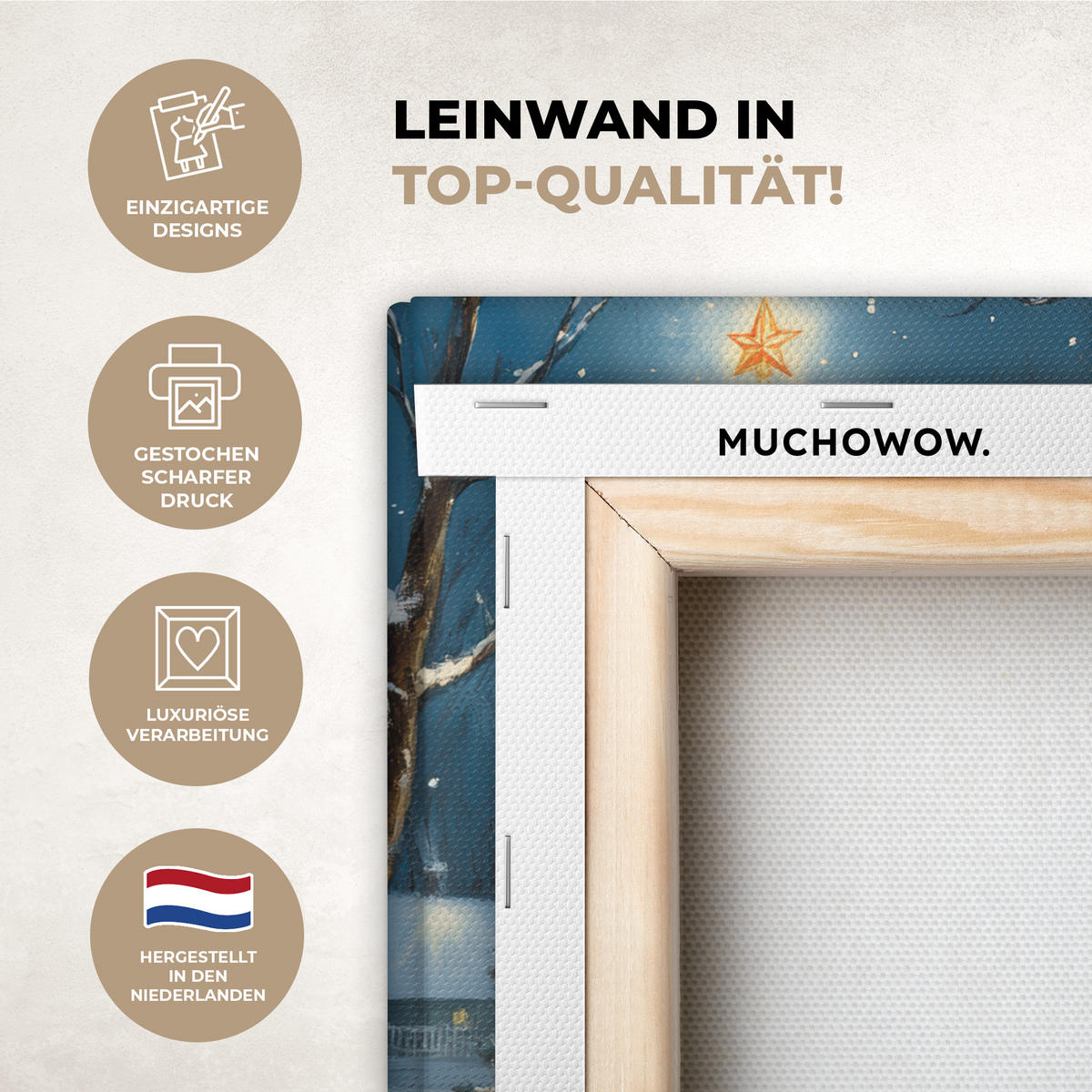 LEINWANDBILD Weihnachten - Weihnachtsbaum - Winter - Zuhause - Schnee 40x30 cm - Smaragdgrün, Textil (40/30cm) - MuchoWow