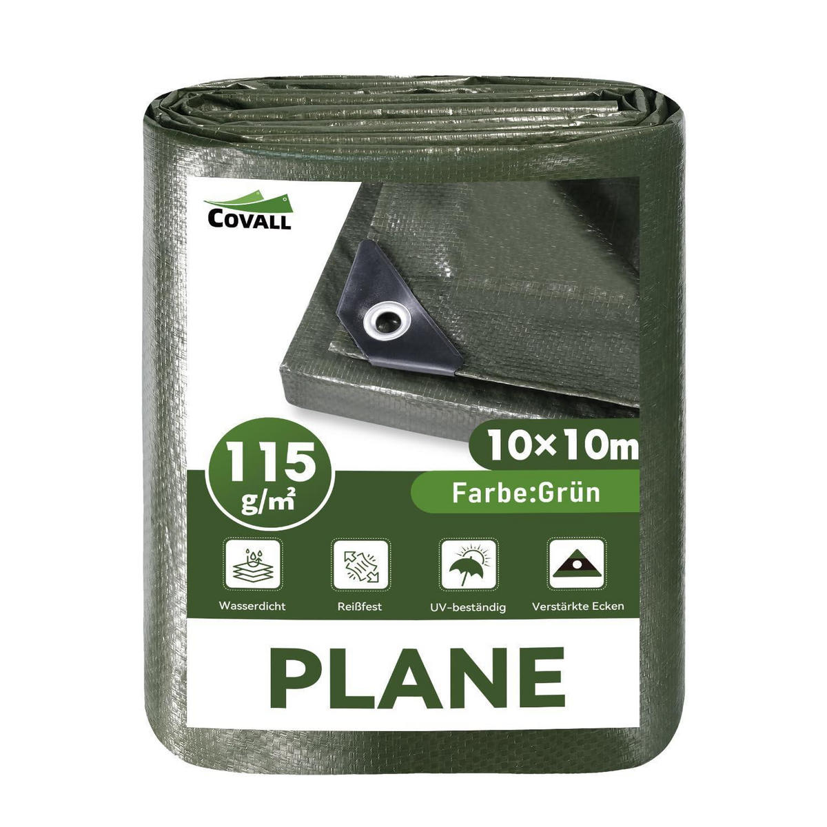 ABDECKPLANE 10 x 10 m Grün 115g/m² Wasserdicht UV-beständig - Grün, Kunststoff (49/39/16cm)