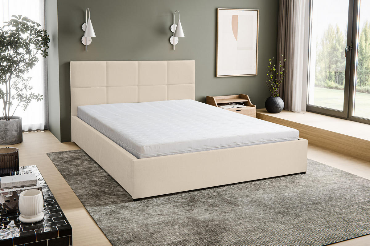 POLSTERBETT BETTY mit Kopfteil, 160 x200 cm, Doppelbett mit Bettkasten und Lattenrost aus Velourstoff, Velourstoff, Frabe: Beige - Beige, Holz/Kunststoff (160/200cm) - VENASI MÖBEL