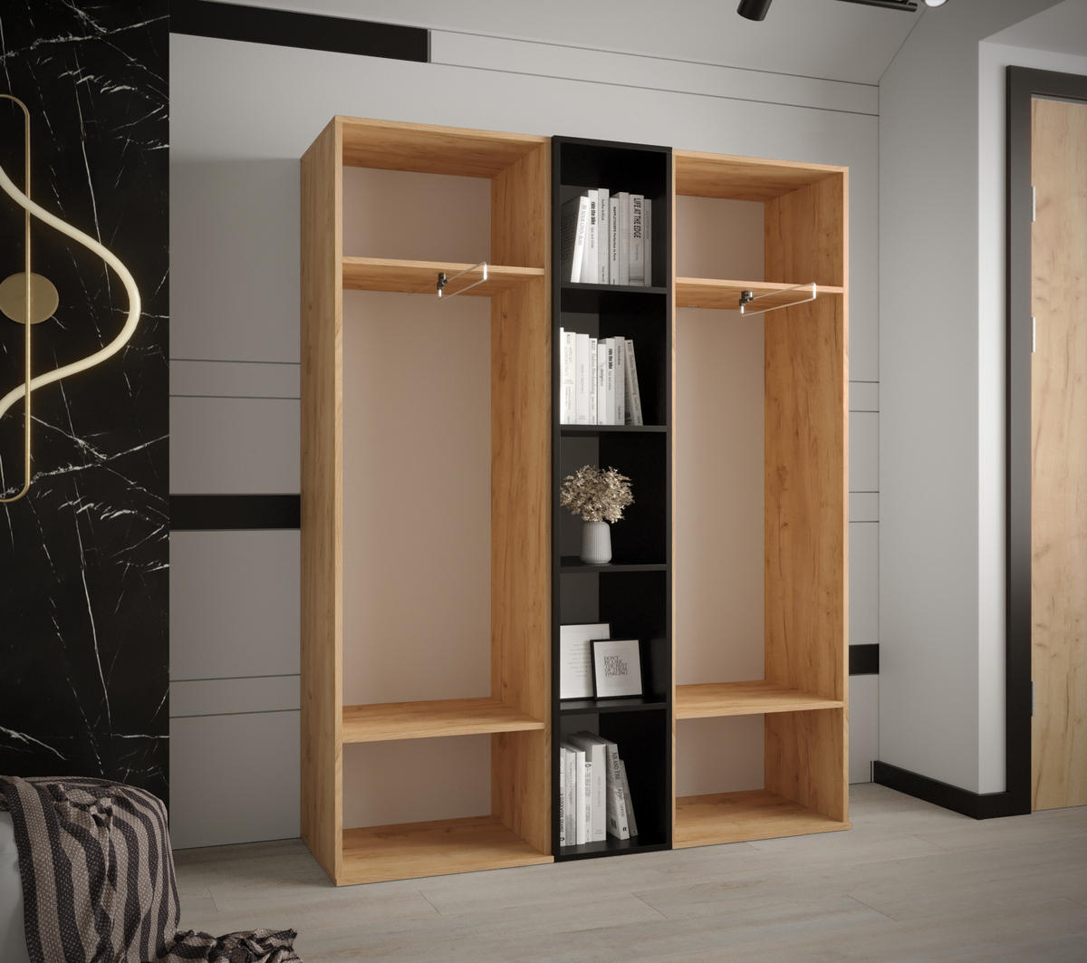 GARDEROBENSCHRANK 130/184/42 - Eichefarben/Schwarz, Holz/Kunststoff (130/184/42cm) - MÖBEL KRYSPOL