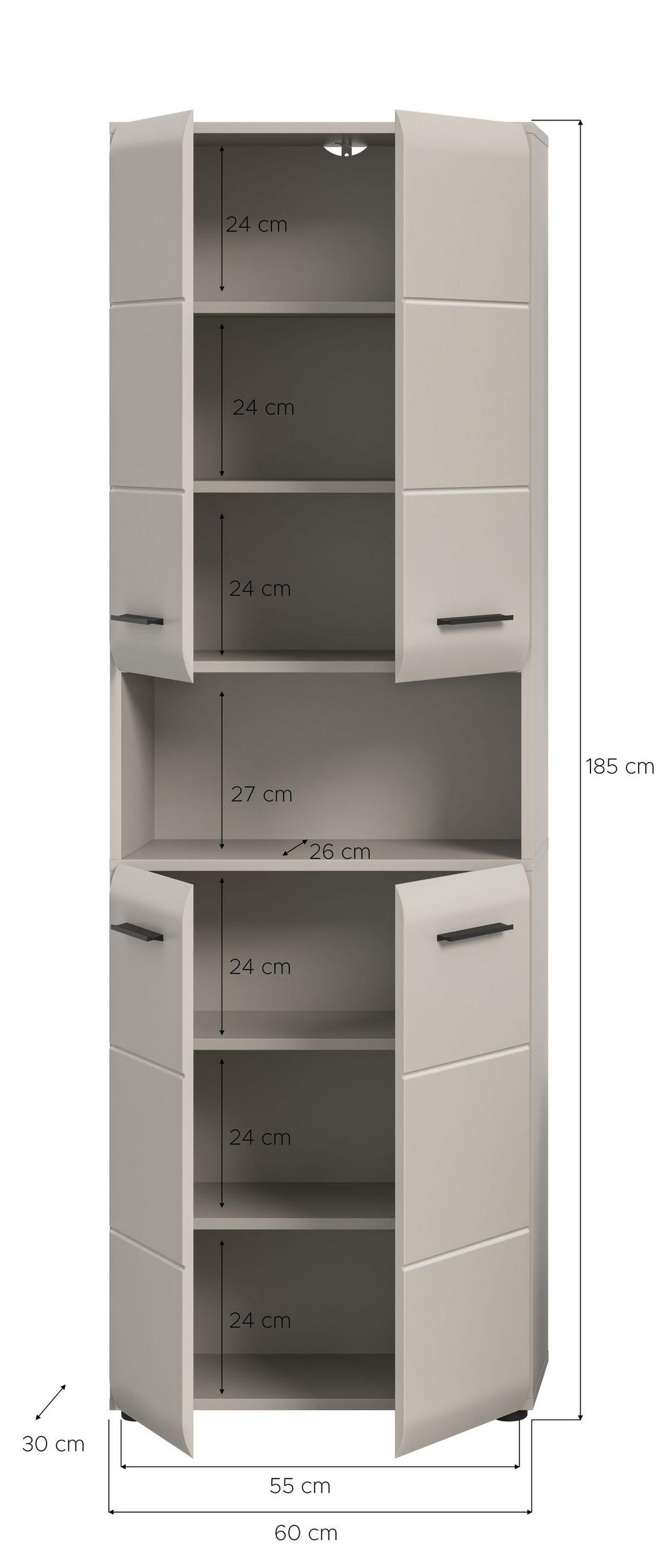 BADSCHRANK hoch ICE (B/H/T: ca. 60/185/30 cm) in Kaschmir/Kaschmir matt - Kaschmir, Holz (60/185/30cm)