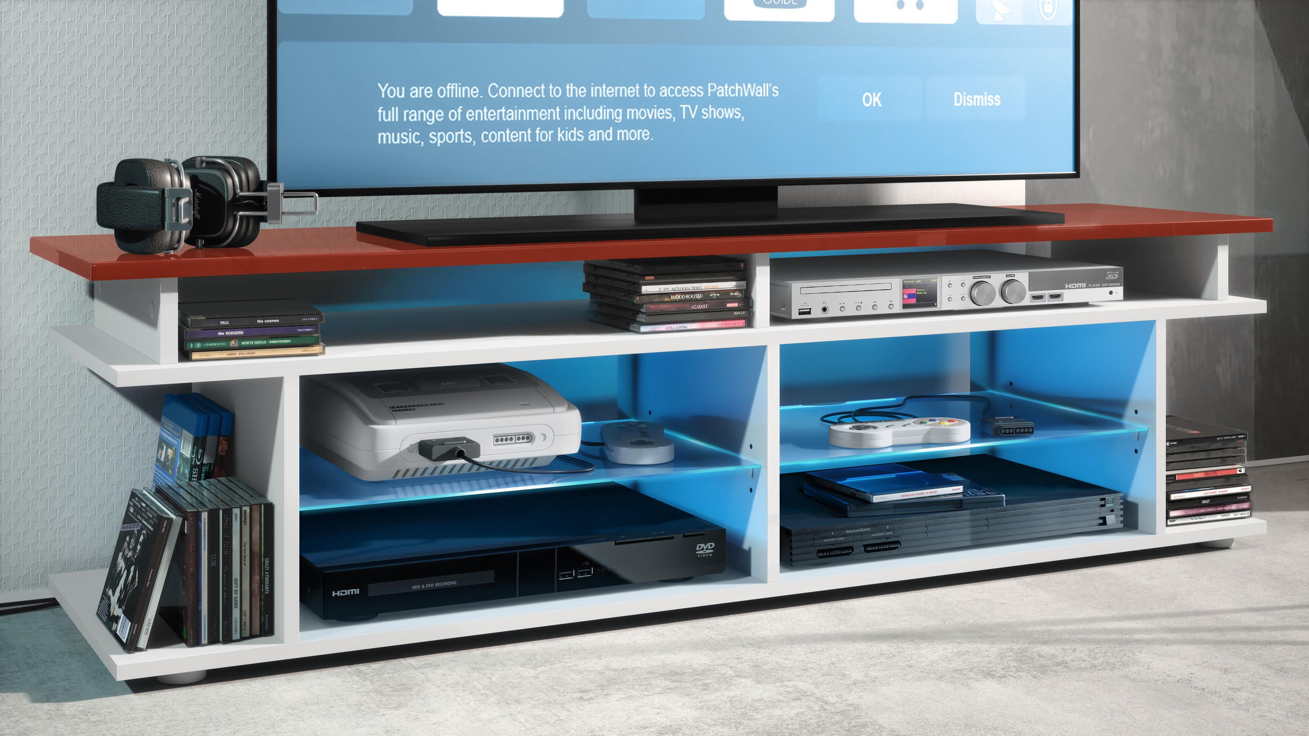 LOWBOARD Movie Platte des TV-Aufsatzes in Bordeaux Hochglanz - Bordeaux, Holzwerkstoff (138.5/39/37.5cm) - Vladon