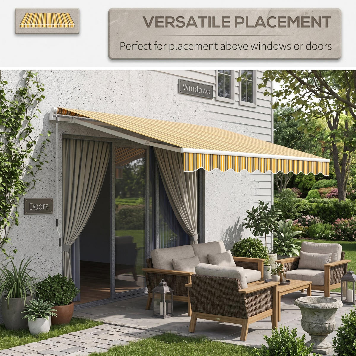 MARKISE Alu+Polyester Gelb+Grau - Gelb/Grau, Kunststoff/Metall (250/1/350cm) - Outsunny