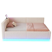POLSTERBETT 90/200 cm in Beige mit LED-Beleuchtung und USB- und Type-C-Anschlüssen - Beige, Textil (90/200cm) - Flora Grace