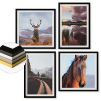 WANDBILDER 4er-Set - 50x50 cm & 40x60 cm Schwarzer Rahmen - Berglandschaften, Rentiere, Pferdestraße - Schwarz, Kunststoff (50/50cm) - ArtPrintCave