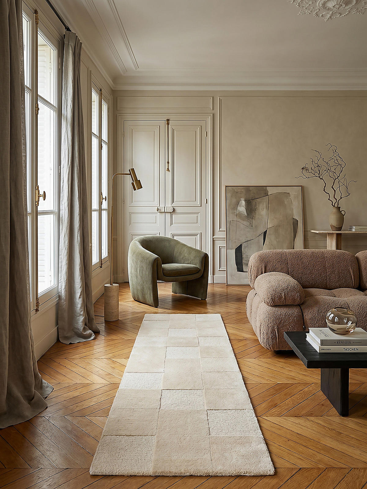 WOLLTEPPICH DEBEN, mit Schachbrettmuster, Natur, 60 x 230 cm - Beige, Textil (60/230cm) - KADIMA DESIGN