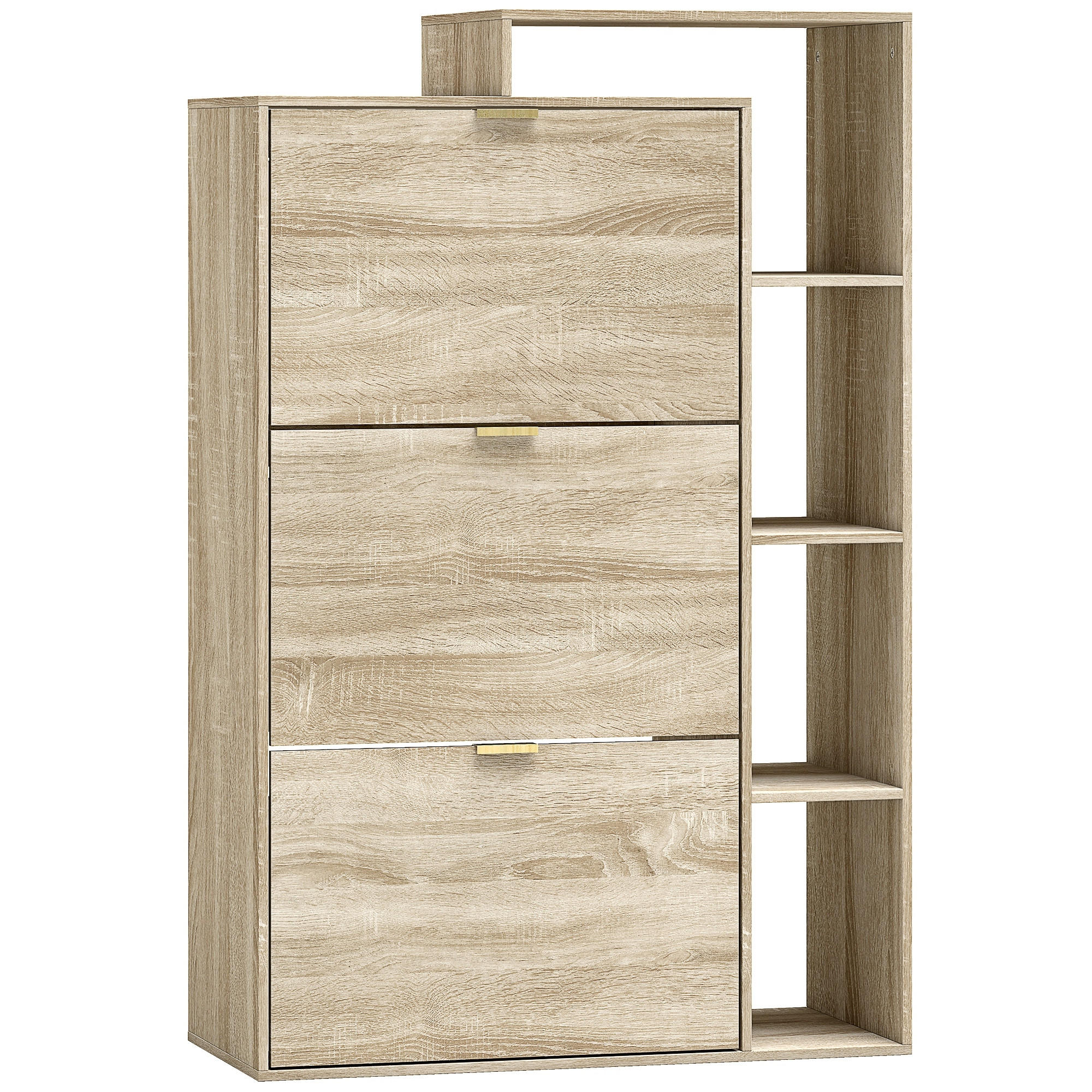 SCHUHSCHRANK MDF Naturholz - Goldfarben/Naturfarben, Holzwerkstoff/Metall (25/123.8/80cm) - HOMCOM