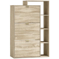 SCHUHSCHRANK MDF Naturholz - Goldfarben/Naturfarben, Holzwerkstoff/Metall (25/123.8/80cm) - HOMCOM