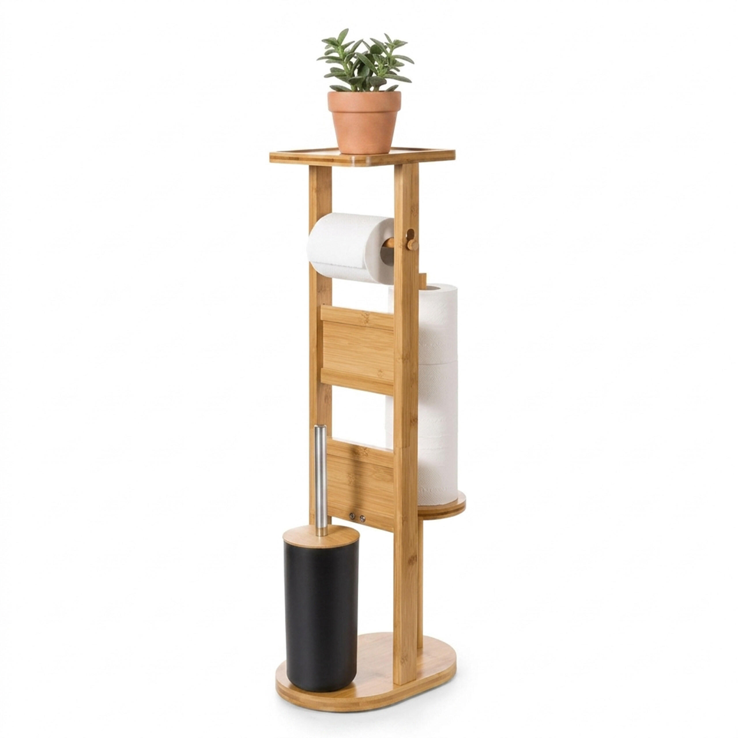 TOALETTSERVIS natur bambu med hylla 80 cm - Ljusbrun, Trä/Träbaserade material (30/80/18cm) - Relaxdays