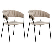 ESSZIMMERSTUHL 2er-Set Samtstoff Beige Mariposa - Beige, Textil/Metall (55/78/55cm) - Beliani