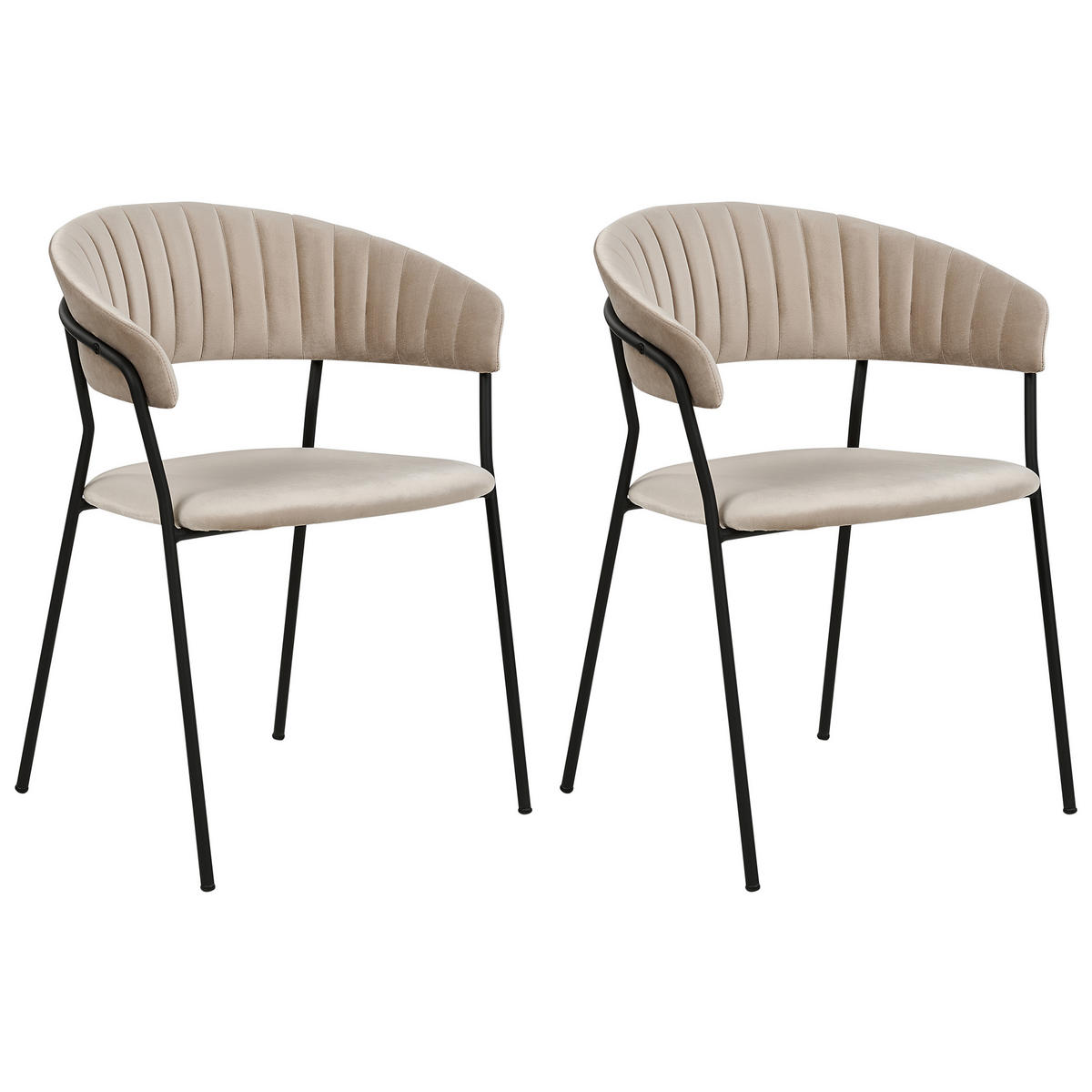 ESSZIMMERSTUHL 2er-Set Samtstoff Beige Mariposa - Beige, Textil/Metall (55/78/55cm) - Beliani