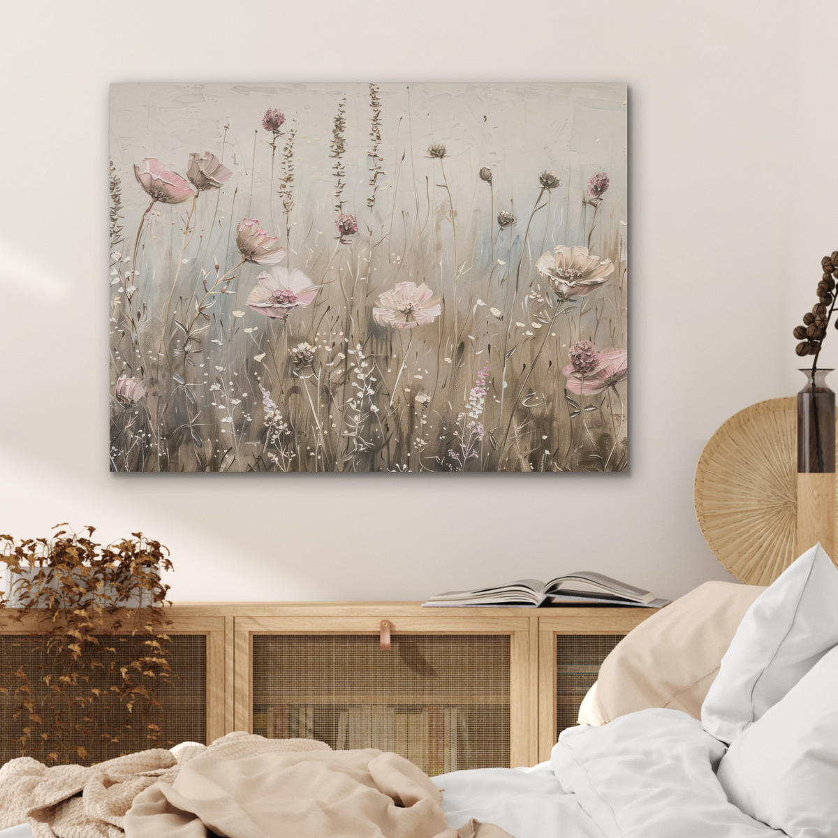 AKUSTIKPANEEL Blumen - Rosa - Modern - Beige 80x60 cm - Beige, Textil (80/0.9/60cm) - MuchoWow