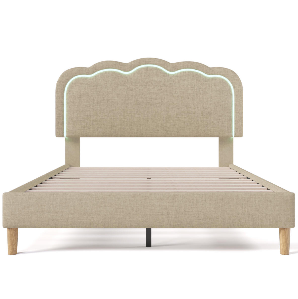 POLSTERBETT 140/200 cm aus Leinen mit LED-Kopfteil Beige - Beige, Textil (140/200cm) - Modenvie