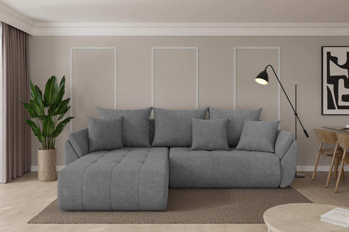 ROHOVÁ SEDAČKA s funkcí spaní, otoman vlevo TOKO-L 277x194x86 šedá velur - černá/šedohnědá, kompozitní dřevo/textil (277/194cm) - ALTDECOR