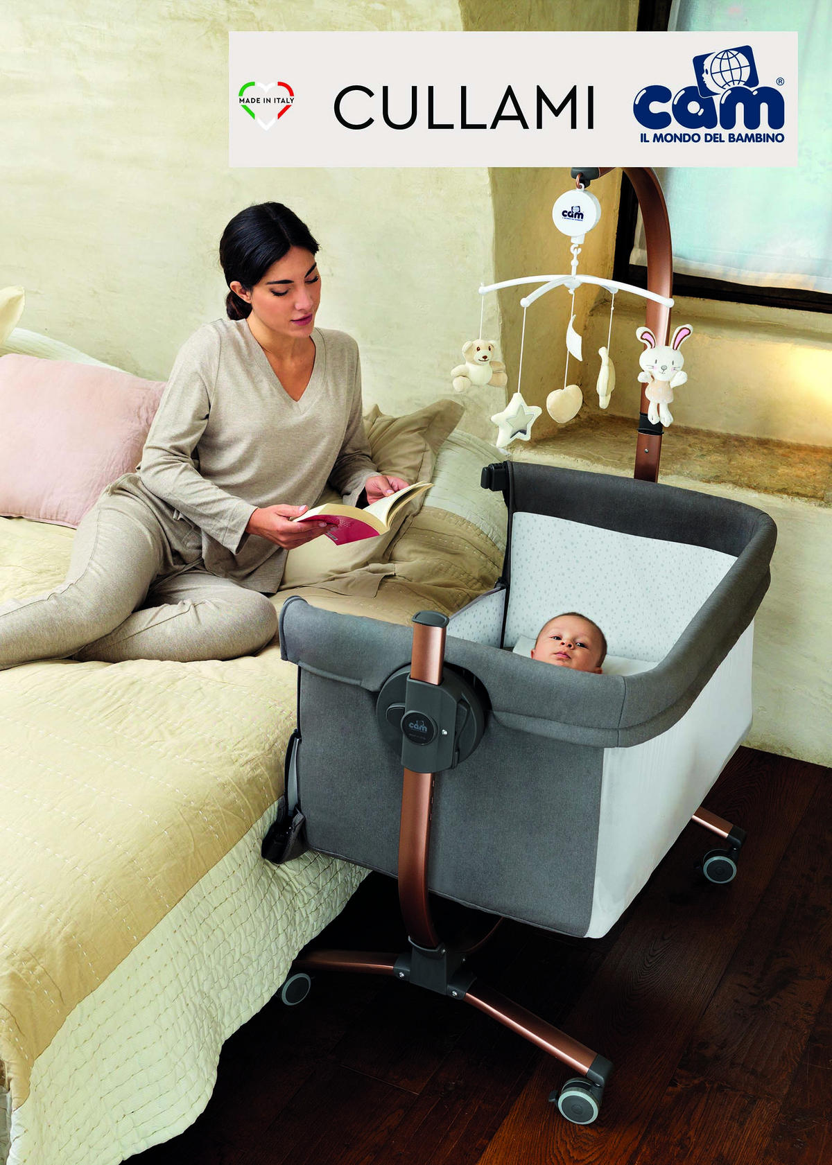 BEISTELLBETT Babybett für Babys Cullami | für 0-9 kg | 8-fach höhenverstellbar | Anthrazit - Anthrazit, Textil (75/15/110cm) - Cam il Mondo del Bambino S.p.A.