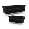 SITZGARNITUR 3+2 Chesterfield Whitby Schwarz Samt mit silbernen Füßen - Silberfarben/Schwarz, Holz/Textil (237/78/82cm) - S-Style Möbel