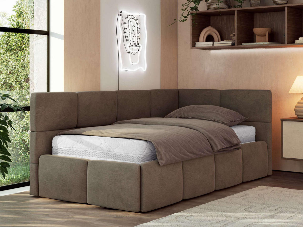 JUGENDBETT ARVO 90/200 - Braun Velvet - ohne Matratze - Rechts Seite - Braun, Textil (200/90cm) - MKS