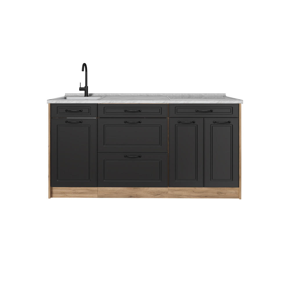 KÜCHENBLOCK R-Line, Anthrazit Landhaus/Goldkraft Eiche, 160 cm Arbeitsplatte Marmor - Eichefarben/Anthrazit, Holzwerkstoff (160/81.6/60cm) - Vicco