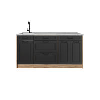 KÜCHENBLOCK R-Line, Anthrazit Landhaus/Goldkraft Eiche, 160 cm Arbeitsplatte Marmor - Eichefarben/Anthrazit, Holzwerkstoff (160/81.6/60cm) - Vicco