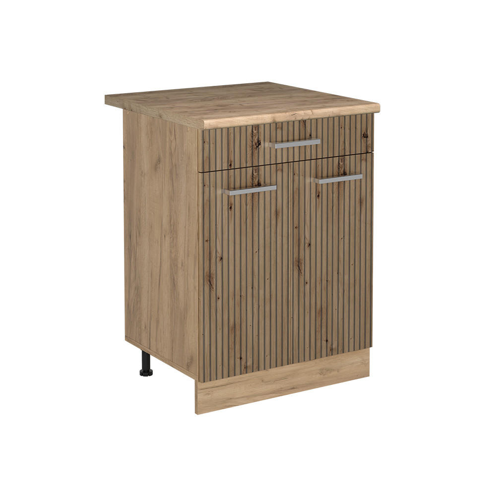 KÖKSUNDERSKÅP R-Line, Hantverks ek/Goldkraft ek, 60 cm med låda Auksinis ąžuolas stalviršis Ek Artisan, Honungsek 81.6/60/60 cm