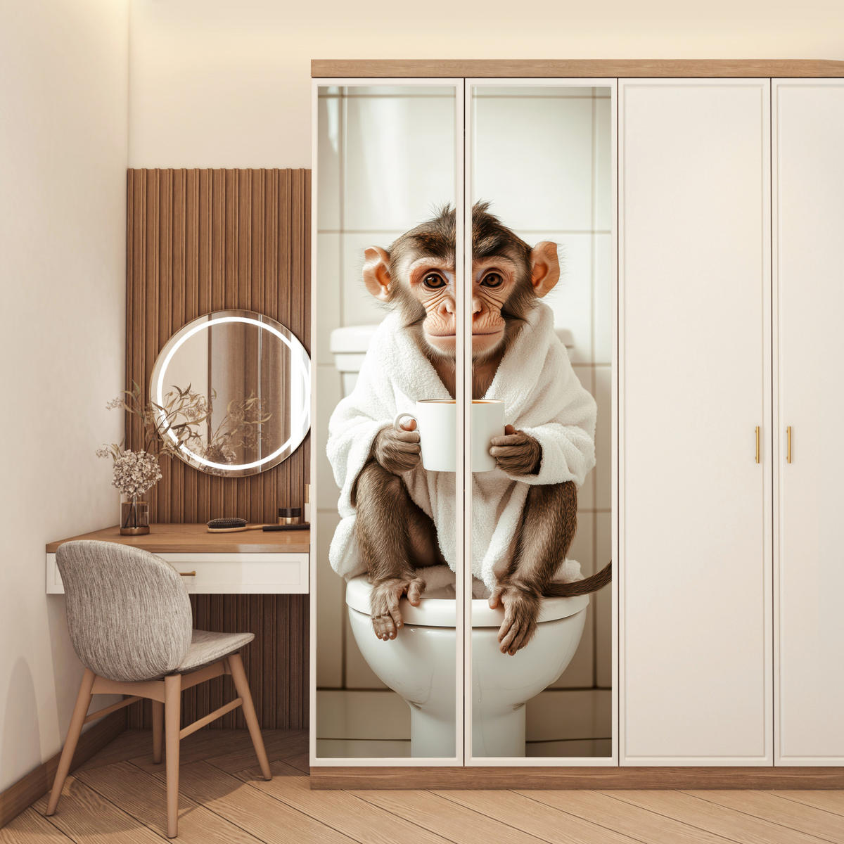 TÜRAUFKLEBER Selbstklebend - Affe - Modern - WC - Bademantel 95x235 cm - Türtapete - Rosa, Kunststoff (95/0.1cm) - MuchoWow