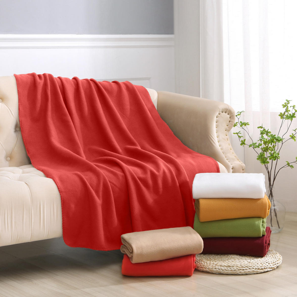 FLEECEDECKE 10er Set rot 130/160 cm Kettelrand Anti-Pilling - Rot, Textil (130/160cm) - wometo