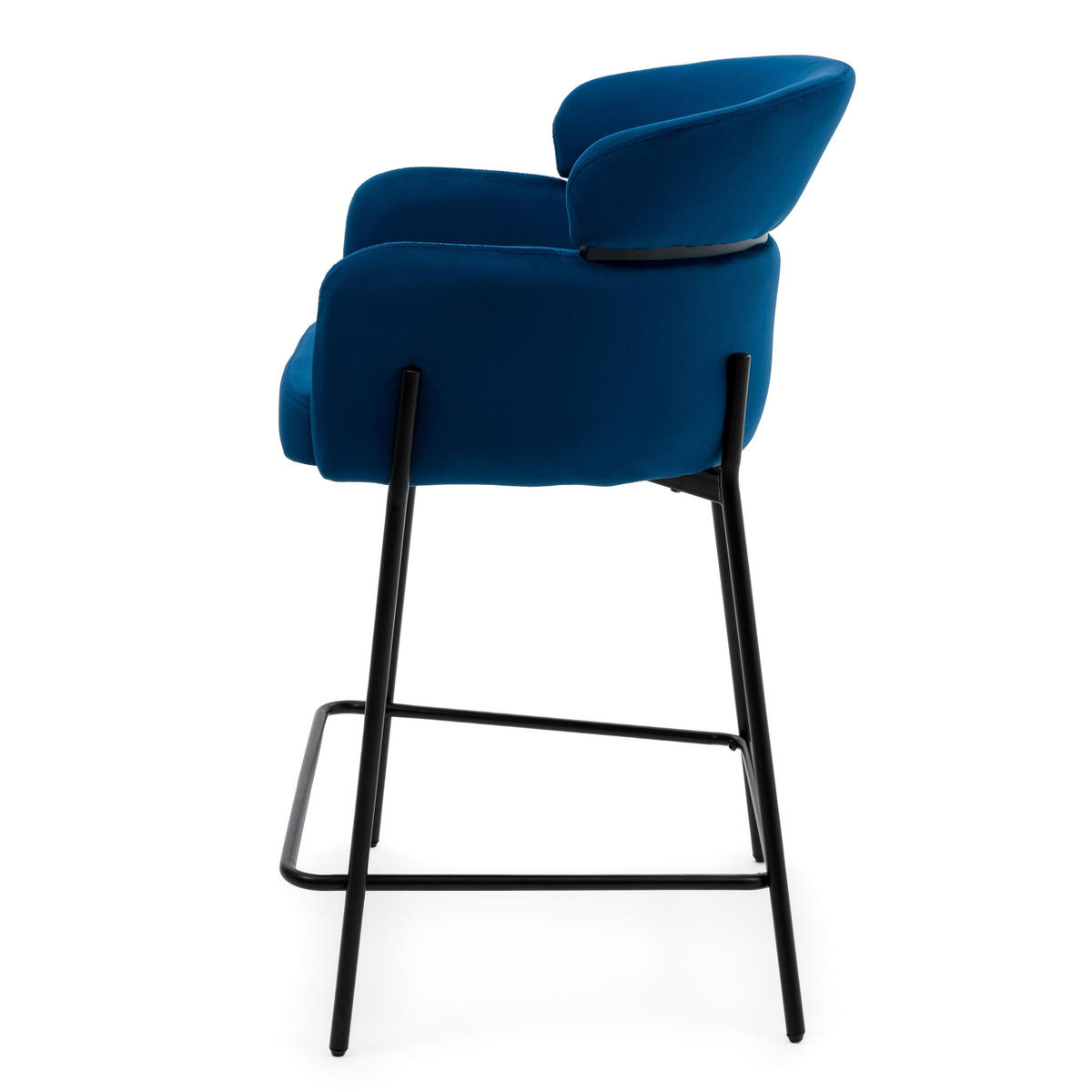BARHOCKER BOLZANO gepolsterter mit Steppung - dunkelblau - Samt Velour - Blau/Schwarz, Textil/Metall (60/99/55cm) - NEW HOME