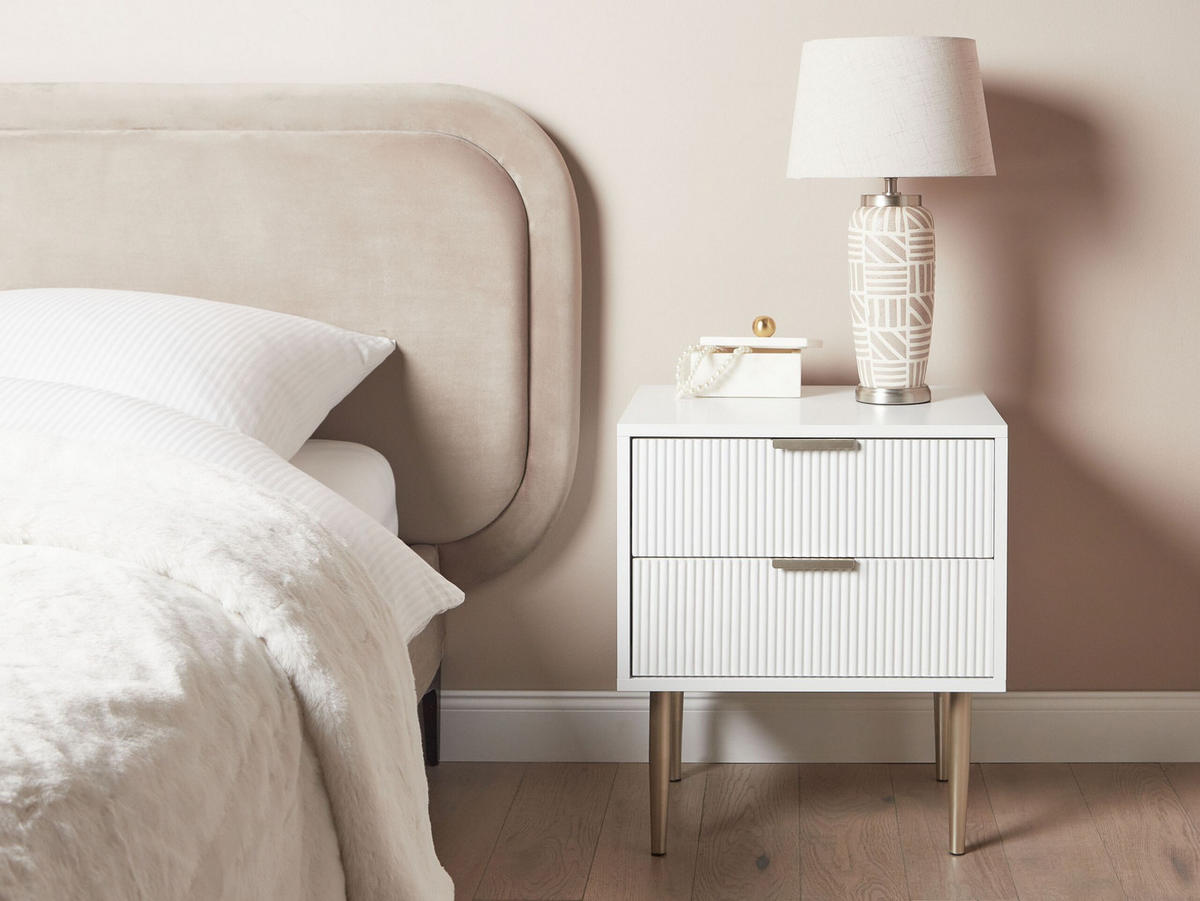 NACHTTISCH weiß/gold 2 Schubladen Soho - Goldfarben/Weiß, Holzwerkstoff (48/55/40cm) - Beliani