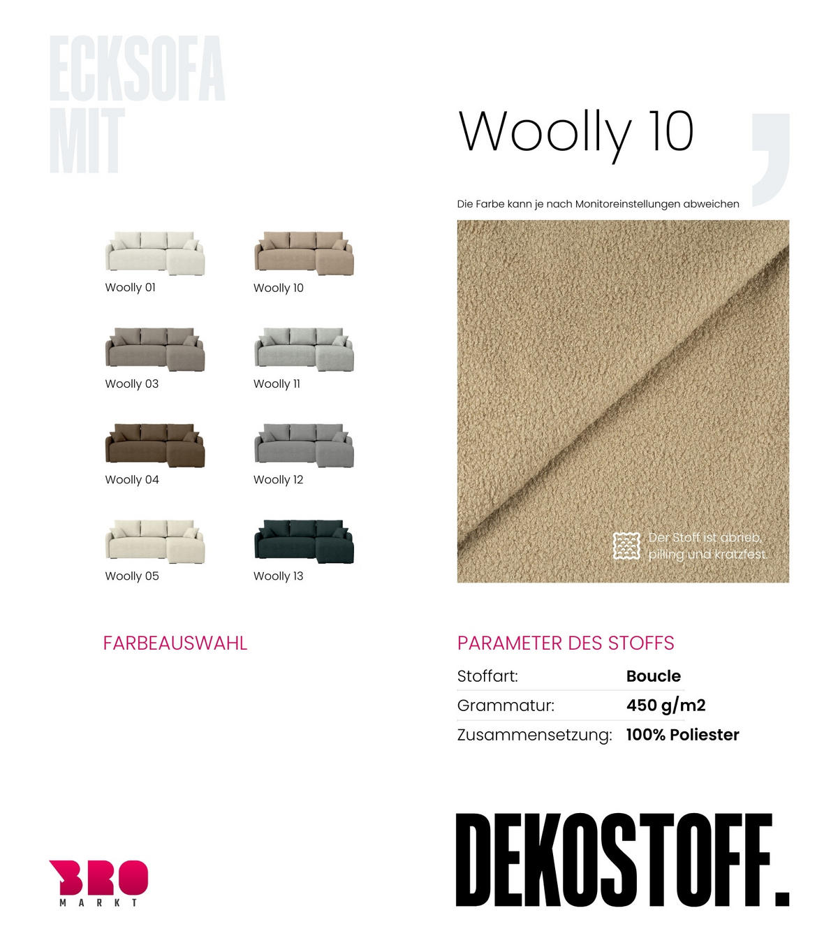 ECKSOFA Malen mit Schlaffunktion Beige Bouclé - Beige, Textil (215/141cm) - Bromarkt