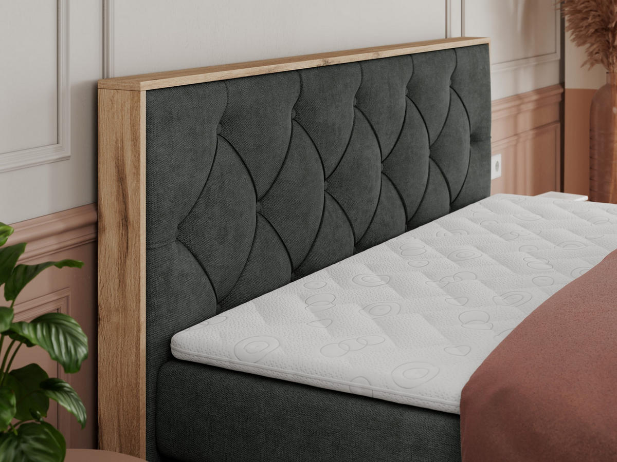 BOXSPRINGBETT VENETO KING 140/200 Dunkelgrau Struktur - H4 - Dunkelgrau, Holz/Textil (140/200cm) - MKS
