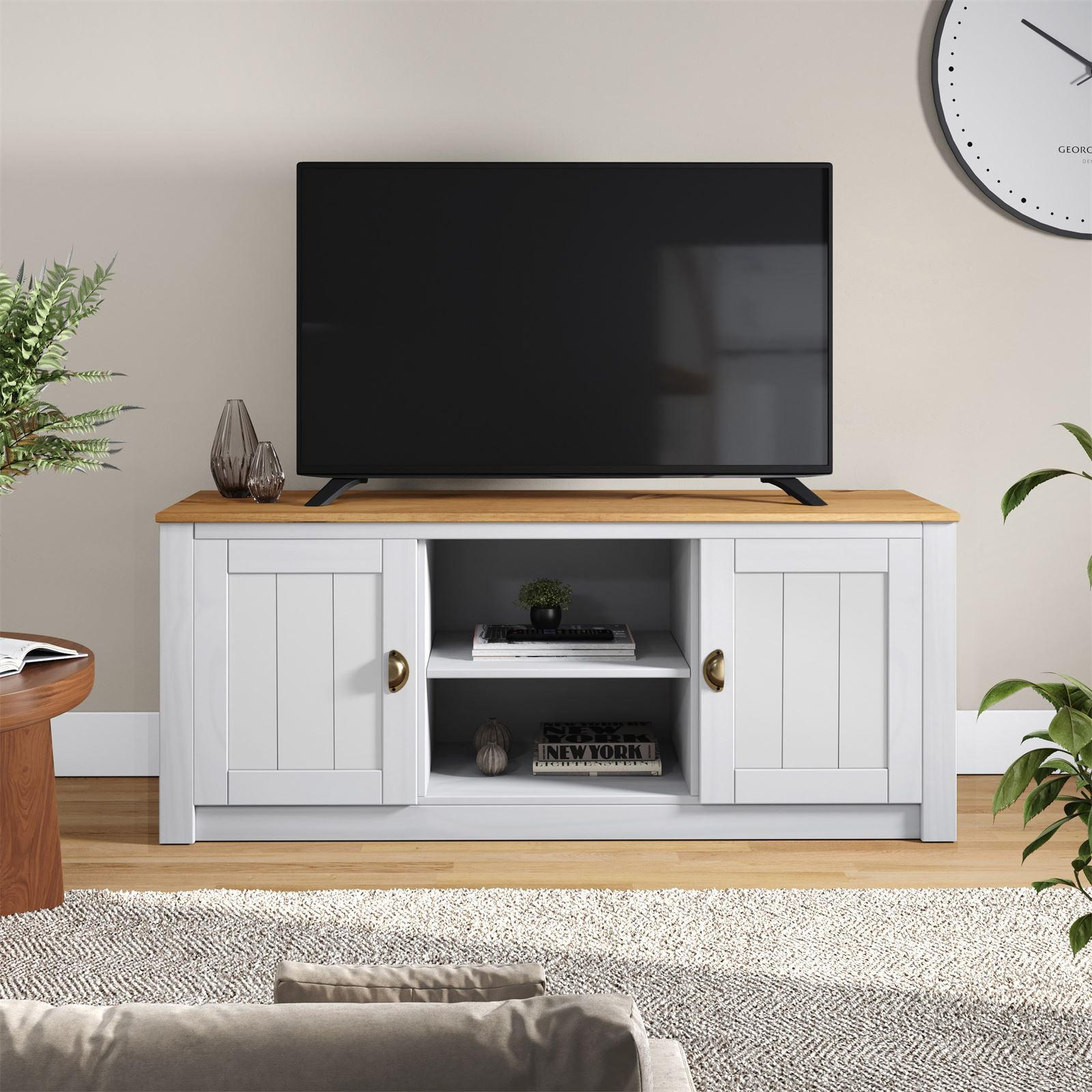 TV-LOWBOARD BOLTON - Weiß/Braun, Holz (138/57/40cm) - IDIMEX