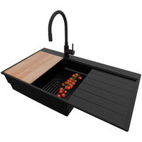 GRANITSPÜLE Sydney, 2-er set Alles Schwarz 90/50 cm 1 Becken + Küchenarmatur 40/38 cm + Ablauf-Set + Küchenzubehörset ab 60er Unterschrank - Beige/Schwarz, Kunststoff (90/20/50cm) - Primagran