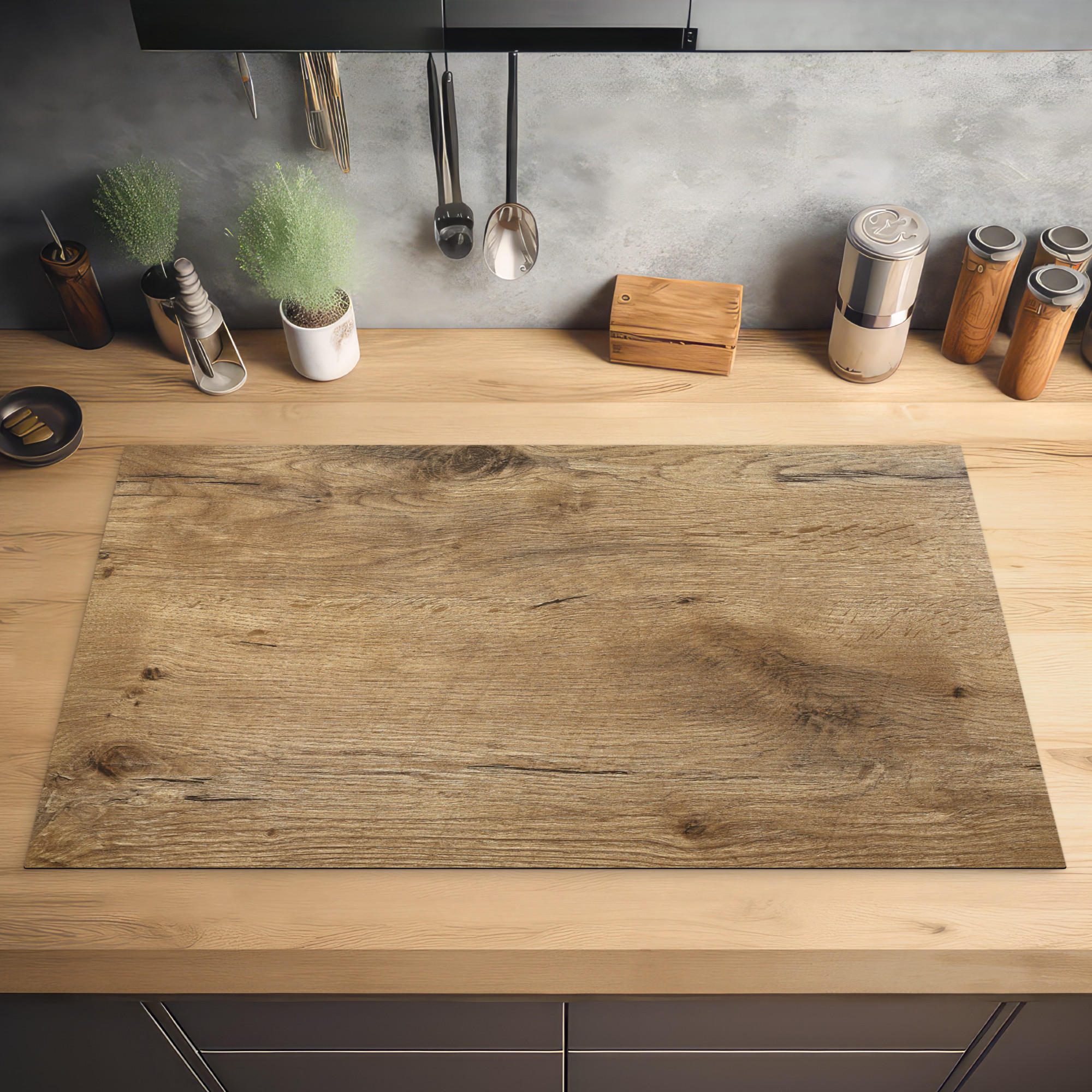 HERDABDECKPLATTE Holz - Braun - Holzoptik 89x51 cm - Eichefarben, Kunststoff (89.6/0.2/51.6cm) - MuchoWow