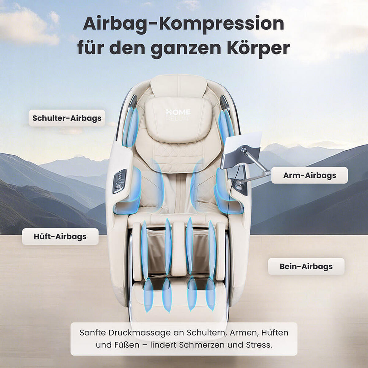 MASSAGESESSEL ALVINA mit Premium Webstoffpolsterung - Beige - Beige, Kunststoff (76.7/157/116cm) - Home Deluxe