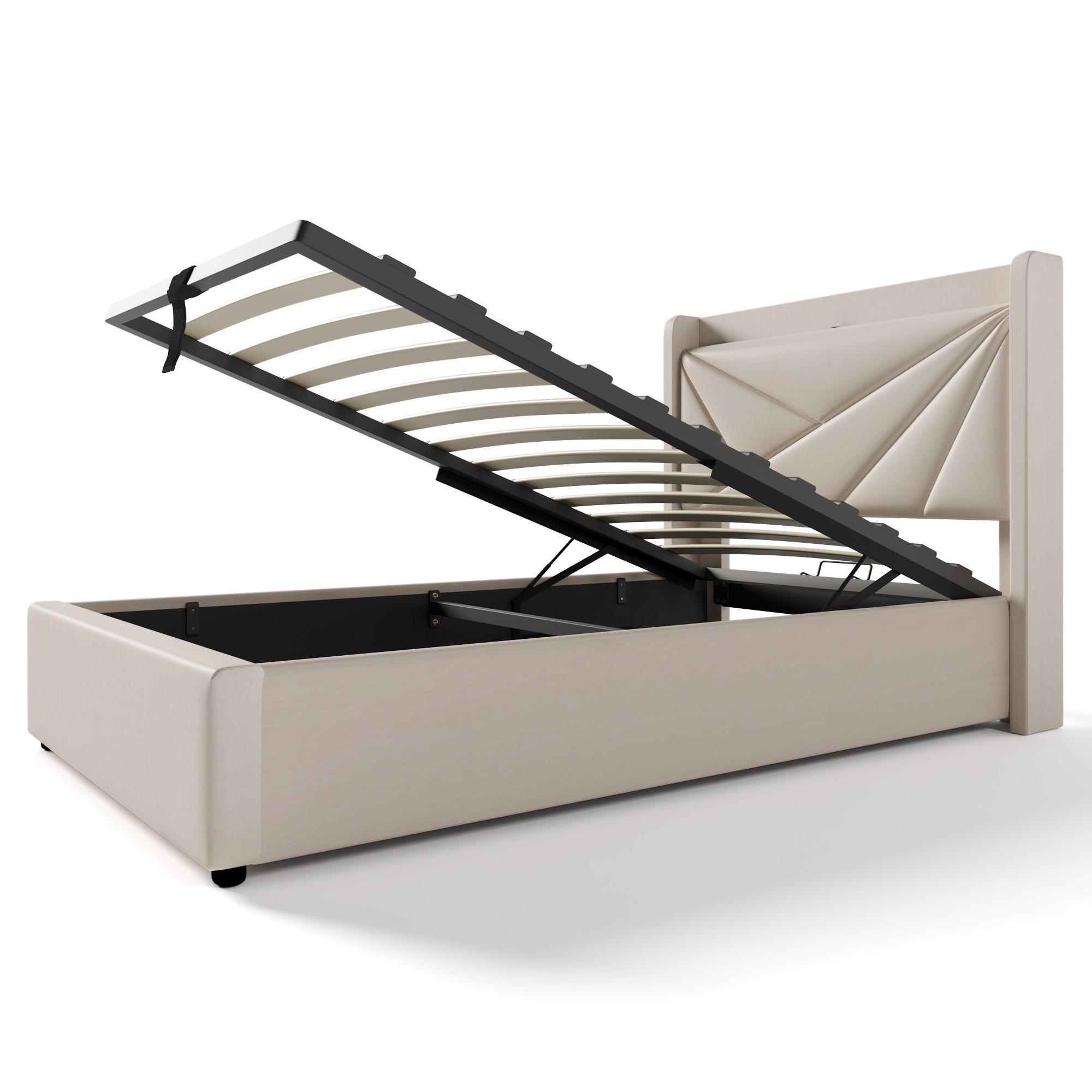 POLSTERBETT aus Baumwoll-Leinen 96x208x107 cm in Beige mit Matratze & USB/Typ-C - Beige, Textil (90/200cm) - Modfu