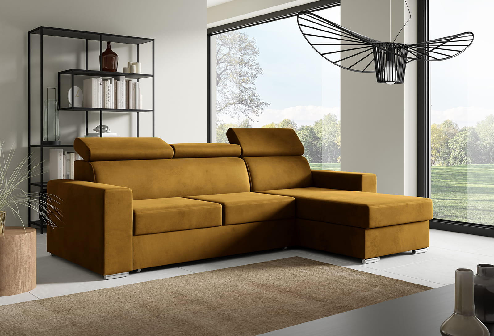 ECKSOFA Nela L-Form mit Bettkasten und Schlaffunktion - Dunkelgelb/Honig, Textil (170/245cm) - Jerpax