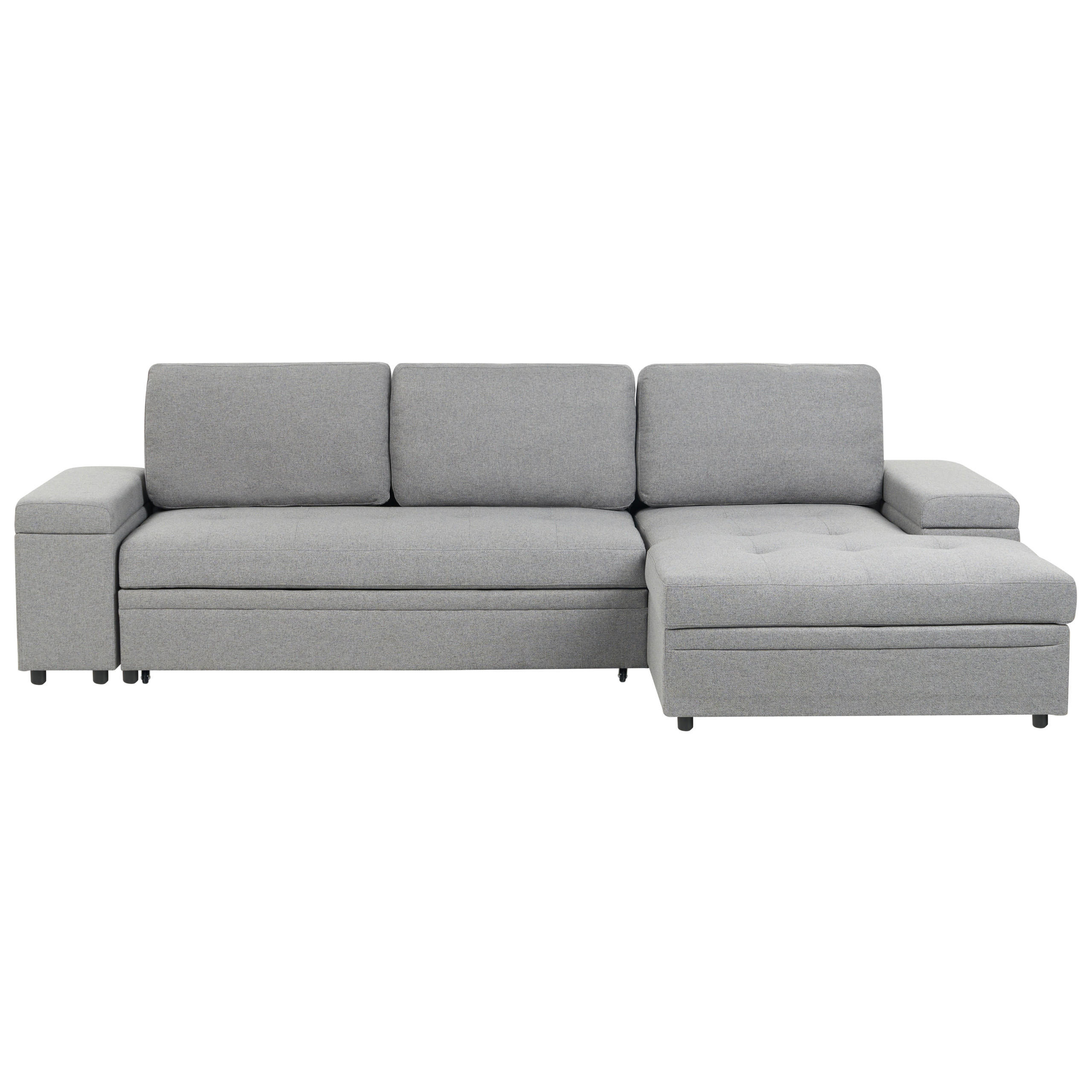 ROZKLÁDACÍ ROHOVÁ POHOVKA 3-místná Umělý len Šedá s úložným prostorem levostranná Hrisey - šedá, textil (293/161cm) - Beliani