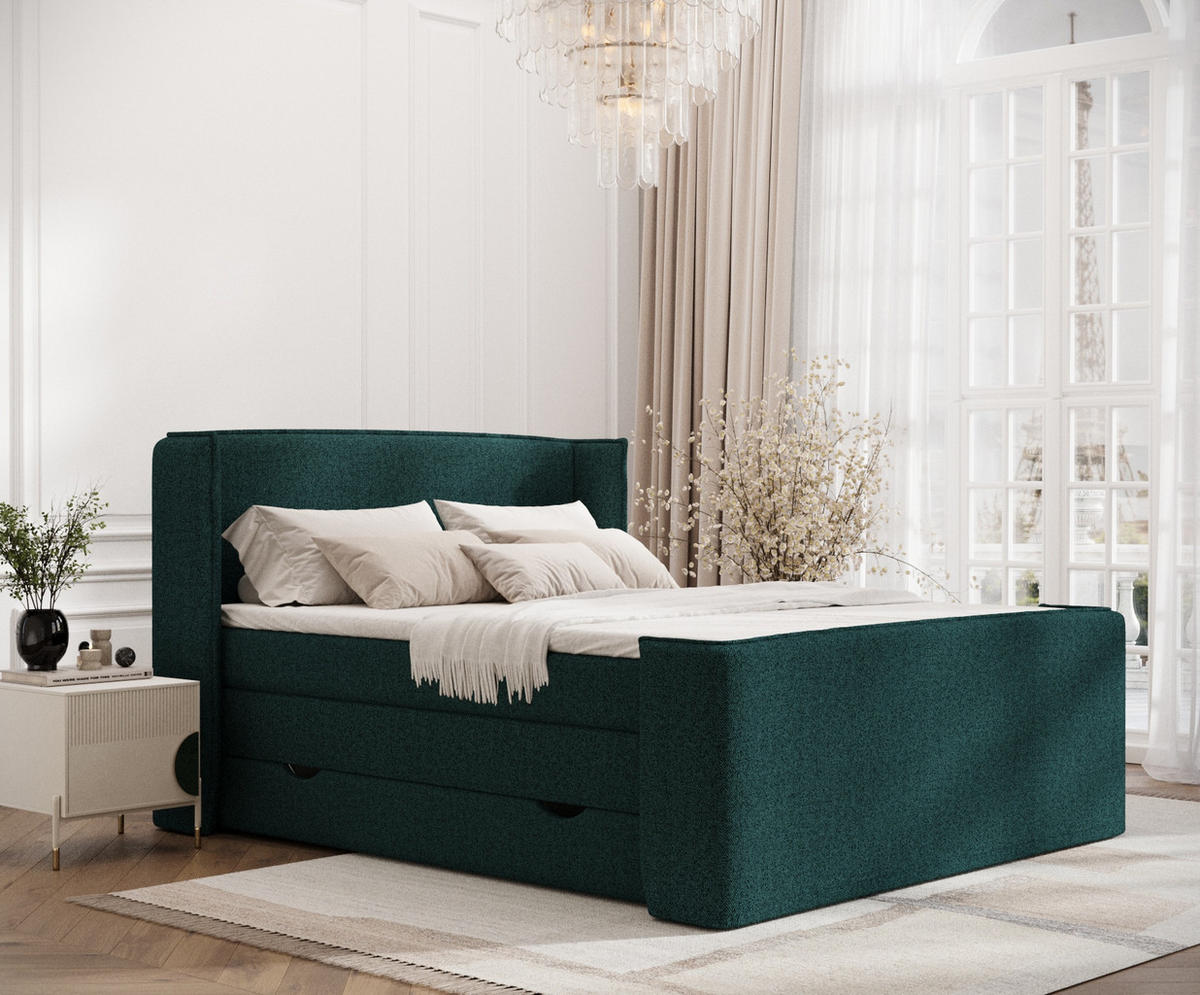 BOXSPRINGBETT Freeland Grün 140/200 cm mit Matratze und Topper - Schwarz/Grün, Holz/Holzwerkstoff (140/200cm) - Maison de Reve