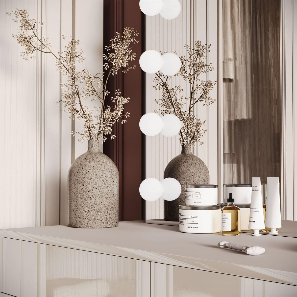 SCHMINKTISCH Blanco Kaschmir Elite mit Beleuchtung PUSH OPEN - Kaschmir, Holzwerkstoff (100/81/42cm) - Lookway